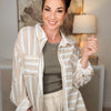 Bringin' Comfy Back Button Down Top - Taupe White