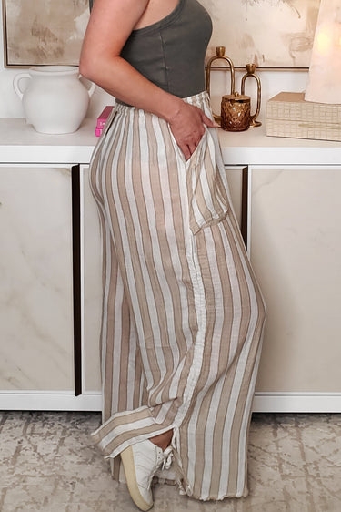 Bringin' Comfy Back Pants - Taupe White