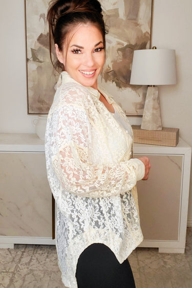 Tennessee Missy Floral Lace Button Down Top