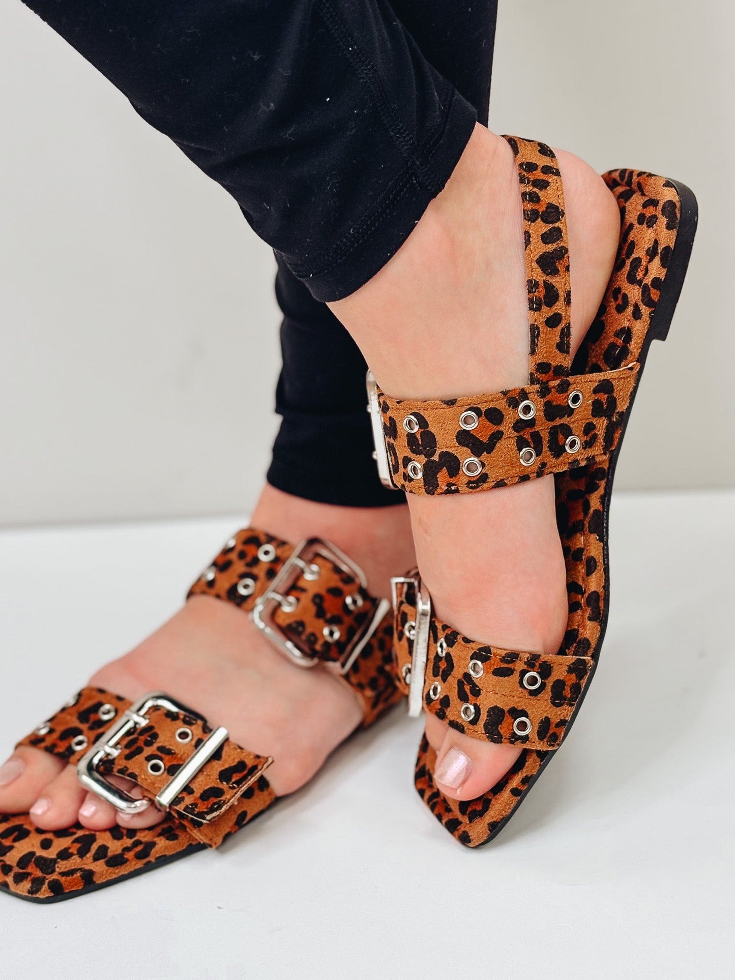 Charlotte Slingback Buckle Strap Sandals - Leopard