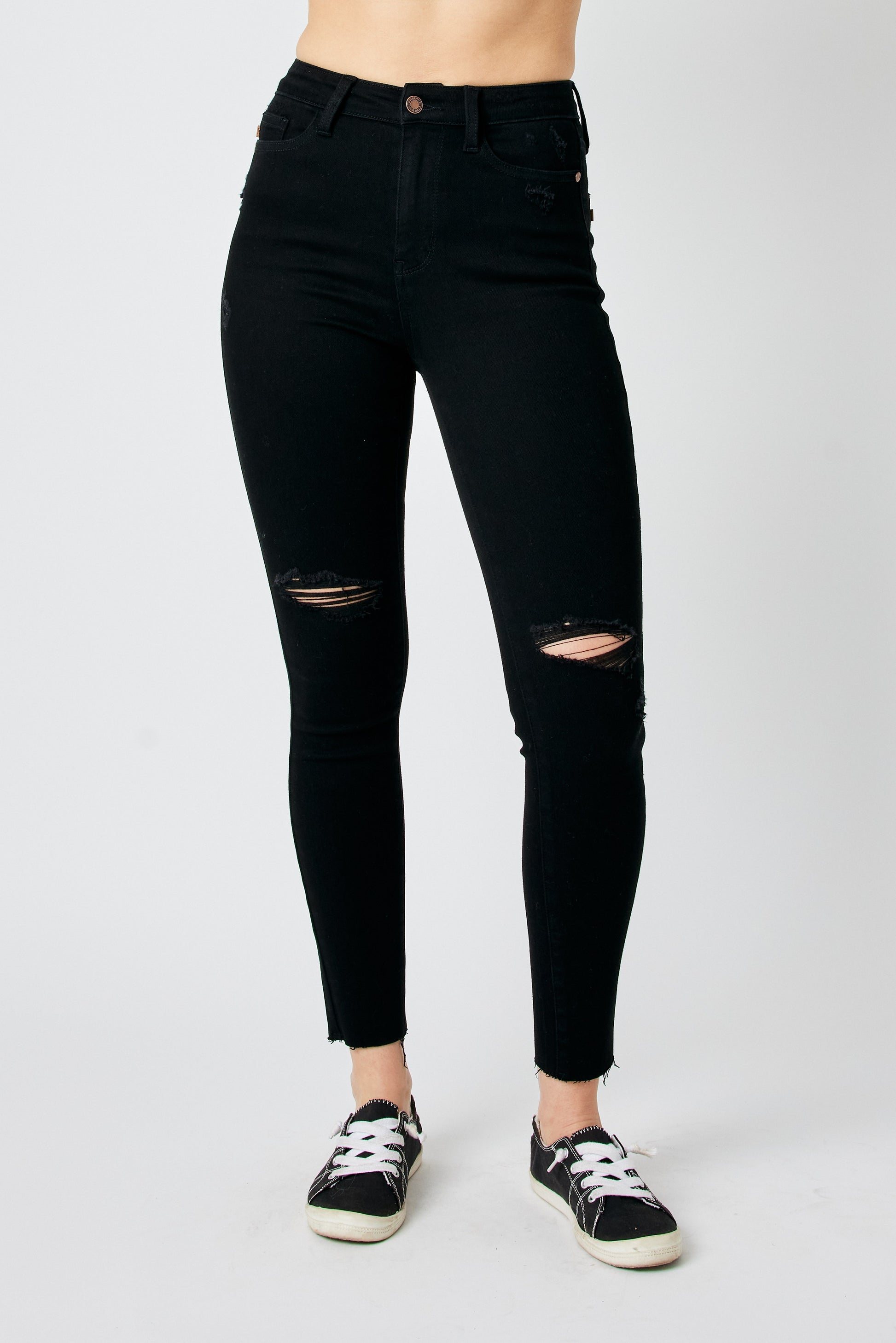 Judy Blue Back In Black High Rise Heavy Destroy Raw Hem Skinny Jeans