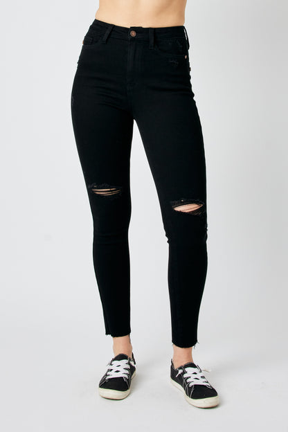 Judy Blue Back In Black High Rise Heavy Destroy Raw Hem Skinny Jeans