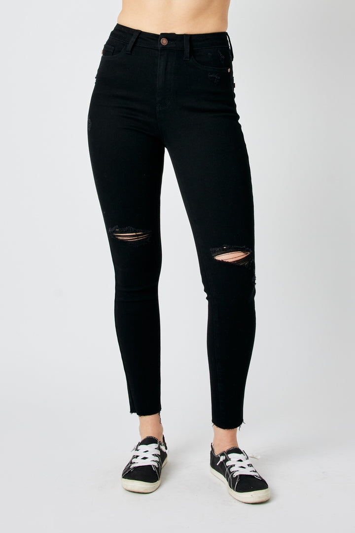 Judy Blue Back In Black High Rise Heavy Destroy Raw Hem Skinny Jeans