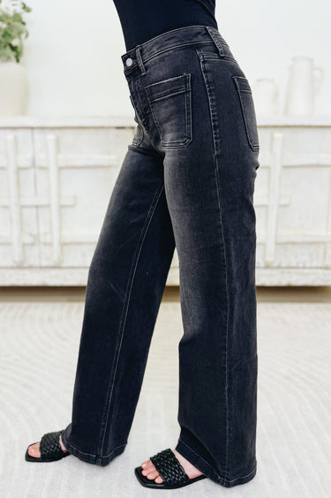 True Icon By Vervet - High Rise Wide Leg Jeans - Black