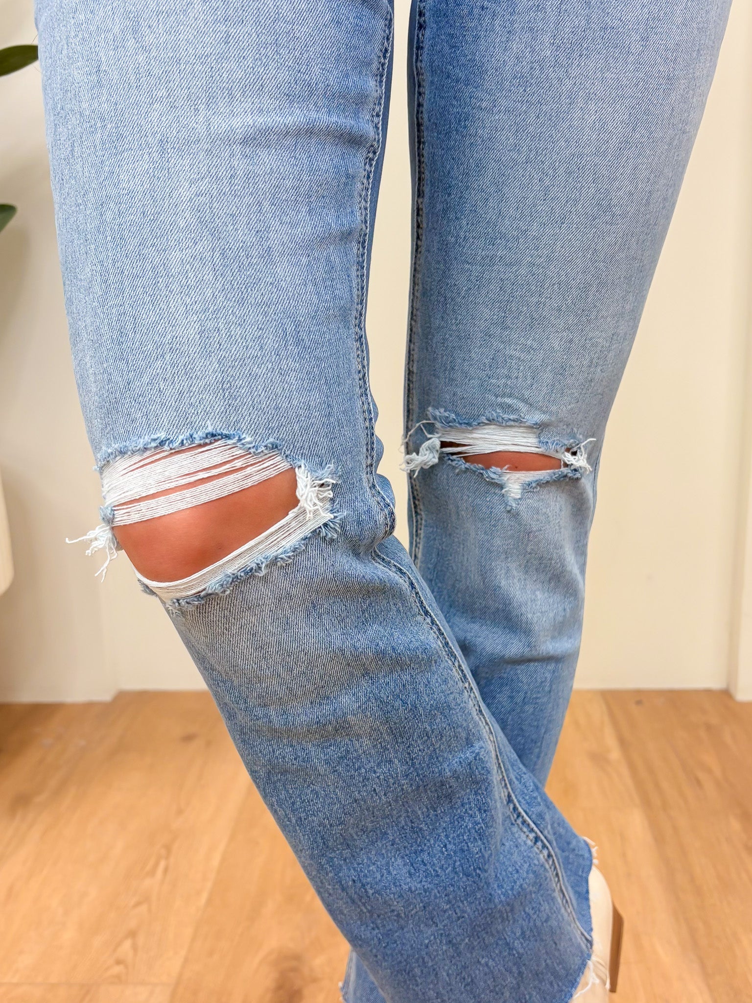 The Crystal By Mica - High Rise Boot Cut Jeans - Crystal Blue