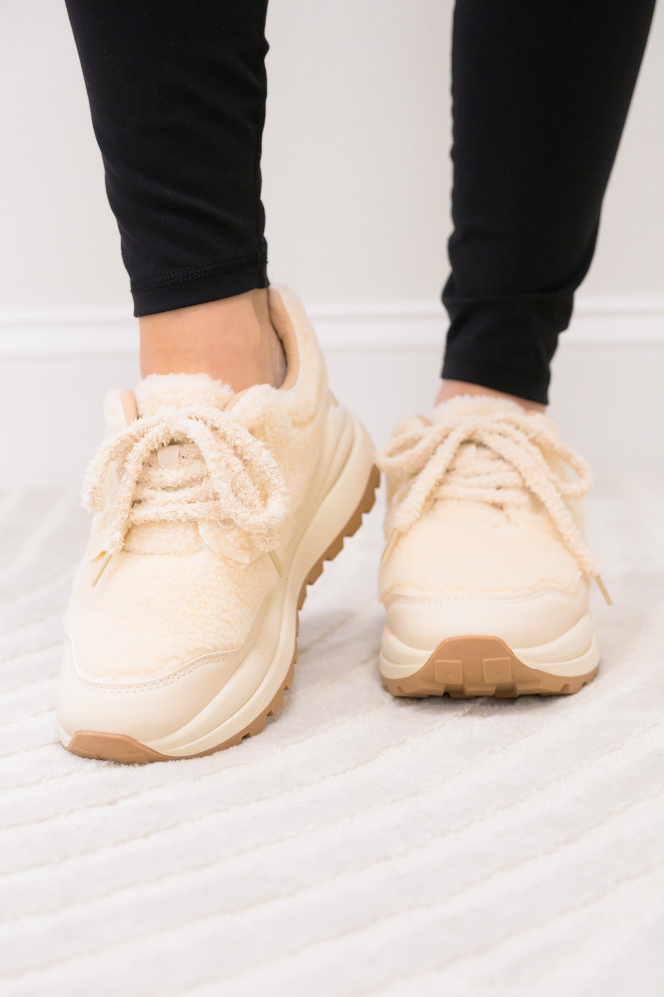 Teddy Bear Furry Sneakers - Beige