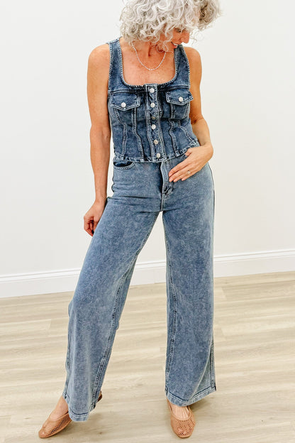 Buttoned & Bold By White Birch - High Rise Wide Leg Jeans - 2 Colors!