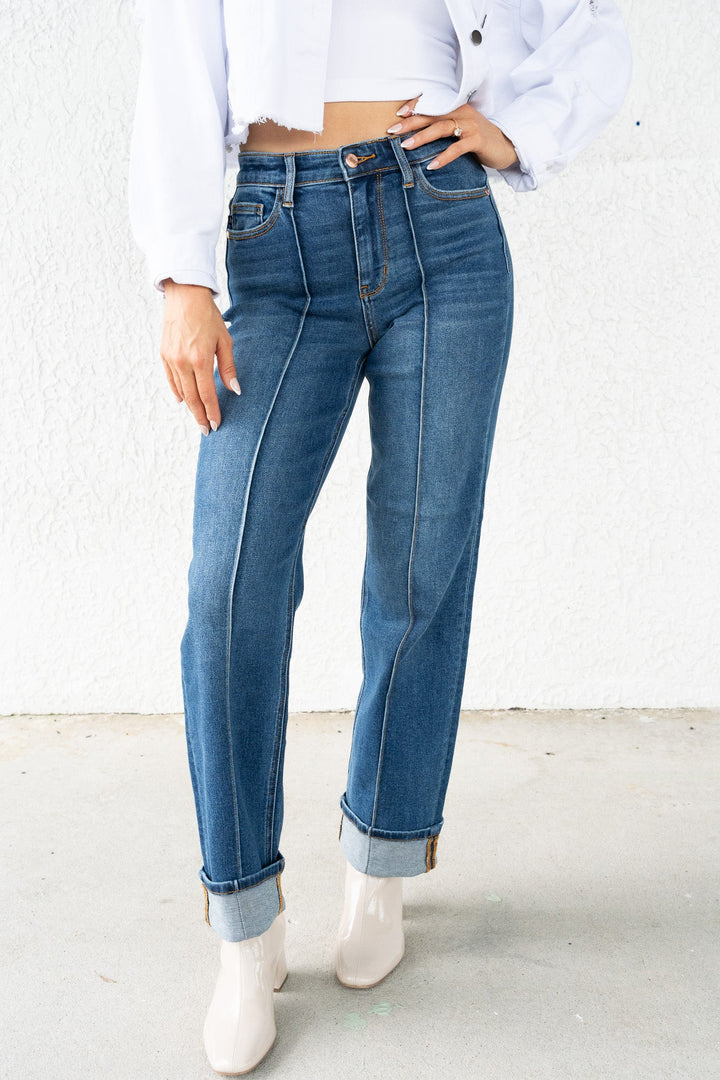 Judy Blue Sweet Cheeks High Rise Cuffed Straight Jeans