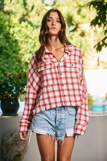 Make The World Go Plaid Button Down Top - 2 Colors!