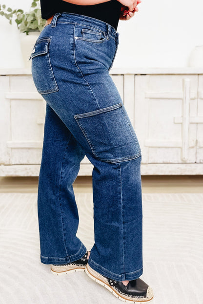 Judy Blue Heidi High Rise Cargo Wide Leg Jeans
