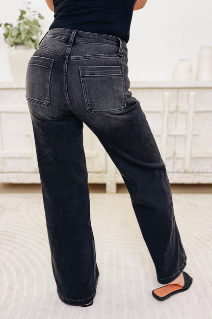 True Icon By Vervet - High Rise Wide Leg Jeans - Black