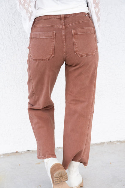 Espresso Yourself By Risen - High Rise Crop Wide Barrel Pants - Espresso