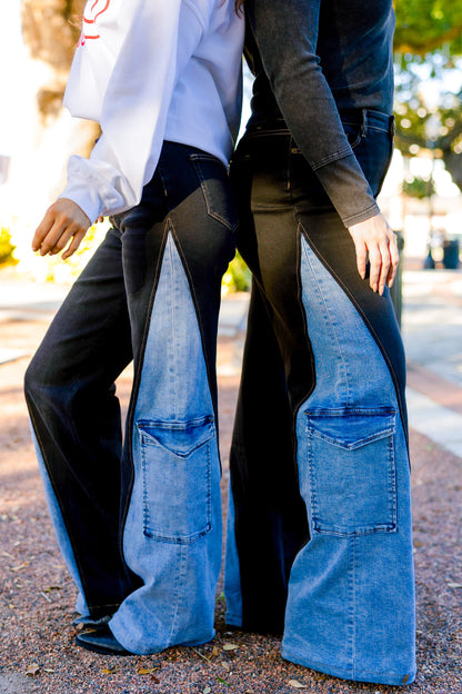 Double Take By BAR Label - High Rise Wide Leg Cargo Jeans - Black Indigo