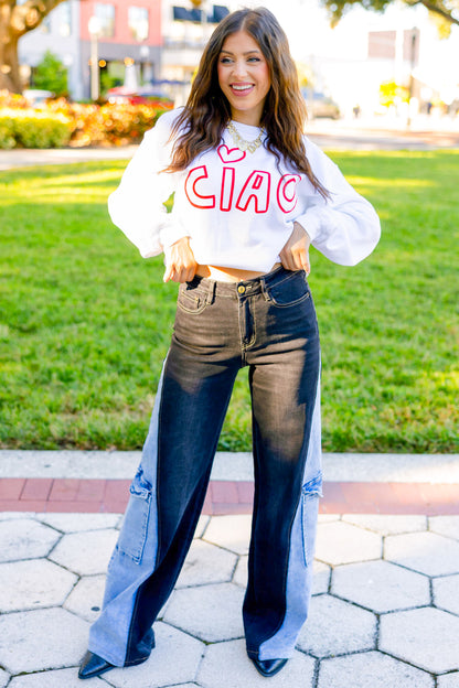 Double Take By BAR Label - High Rise Wide Leg Cargo Jeans - Black Indigo