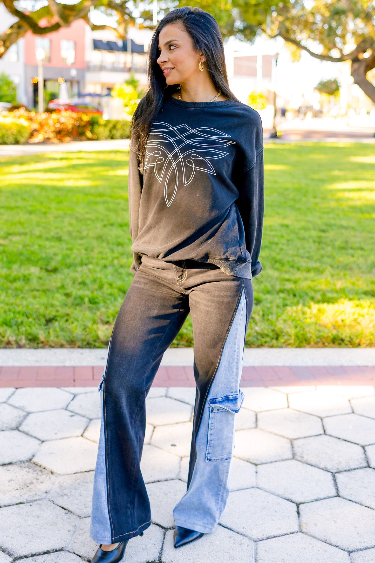 Double Take By BAR Label - High Rise Wide Leg Cargo Jeans - Black Indigo