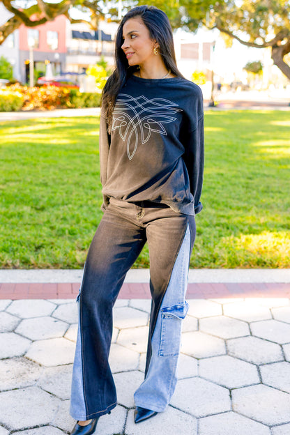 Double Take By BAR Label - High Rise Wide Leg Cargo Jeans - Black Indigo