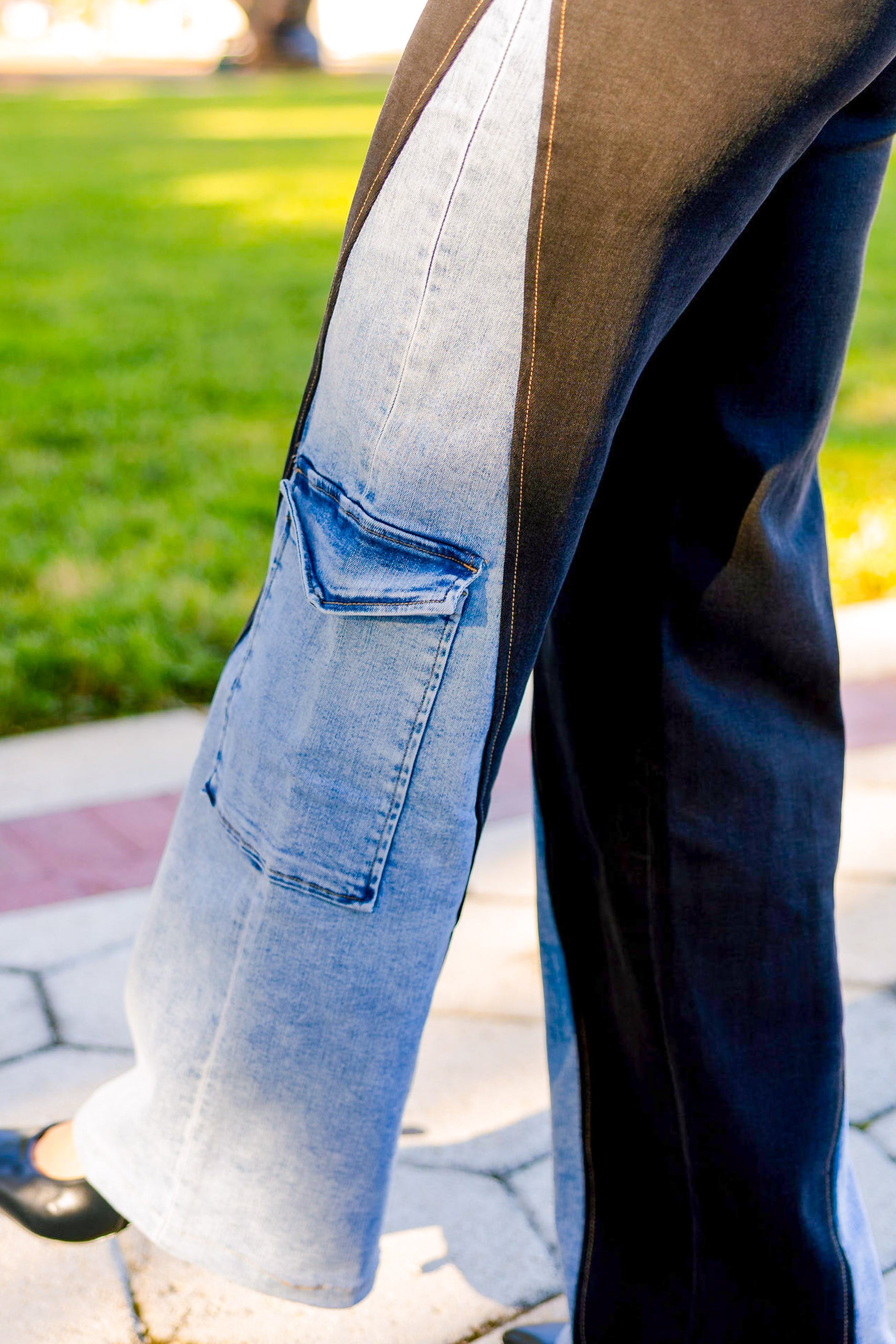 Double Take By BAR Label - High Rise Wide Leg Cargo Jeans - Black Indigo