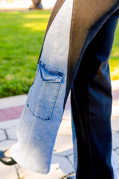 Double Take By BAR Label - High Rise Wide Leg Cargo Jeans - Black Indigo