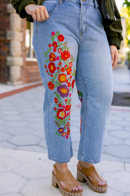 Uptown Funk Floral Embroidered Jeans