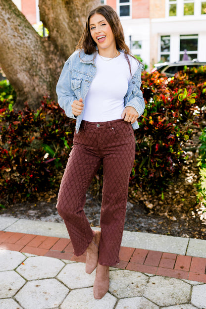 Honey Crush By Risen - High Rise Tummy Control Straight Jeans - Choco Brown