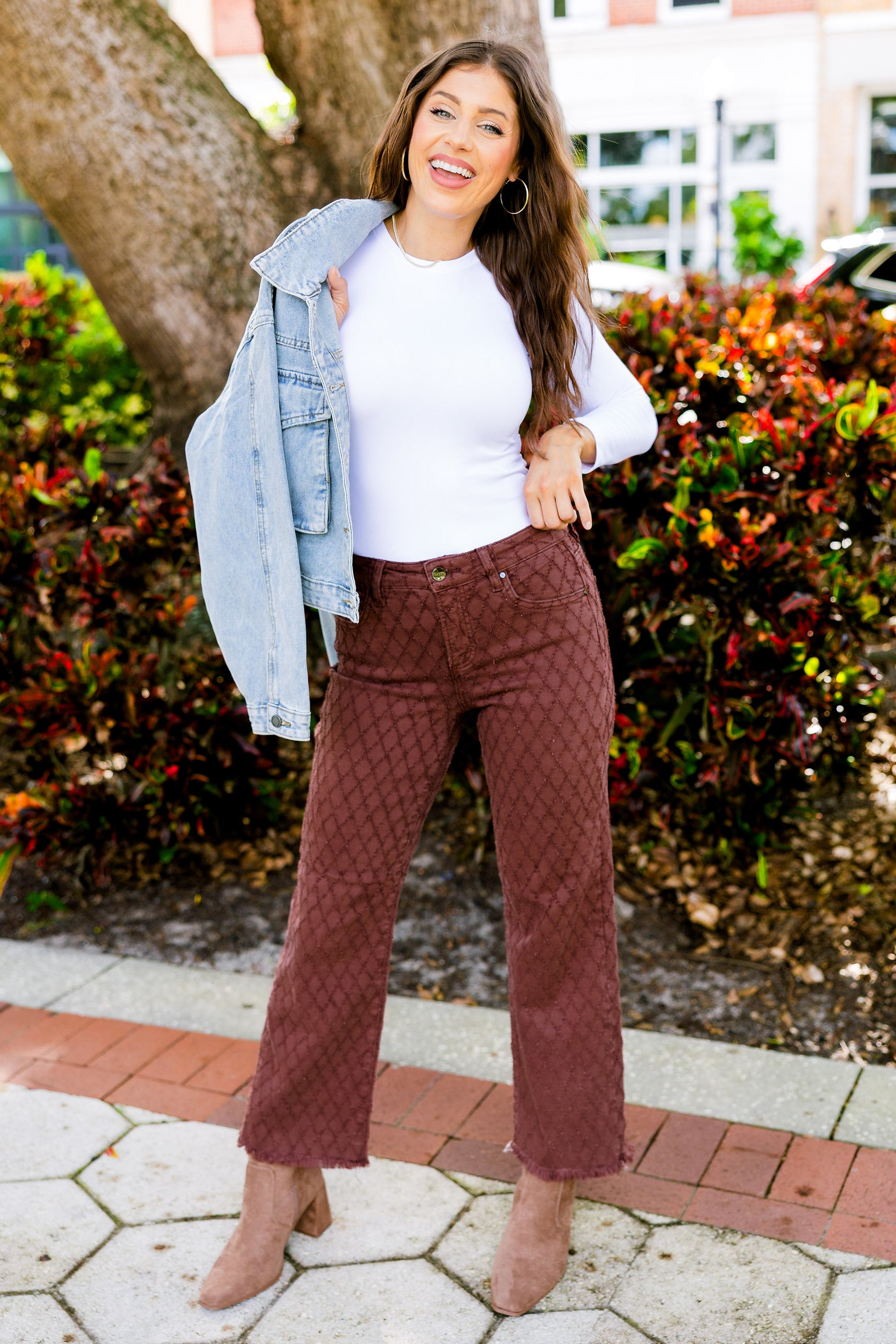 Honey Crush By Risen - High Rise Tummy Control Straight Jeans - Choco Brown