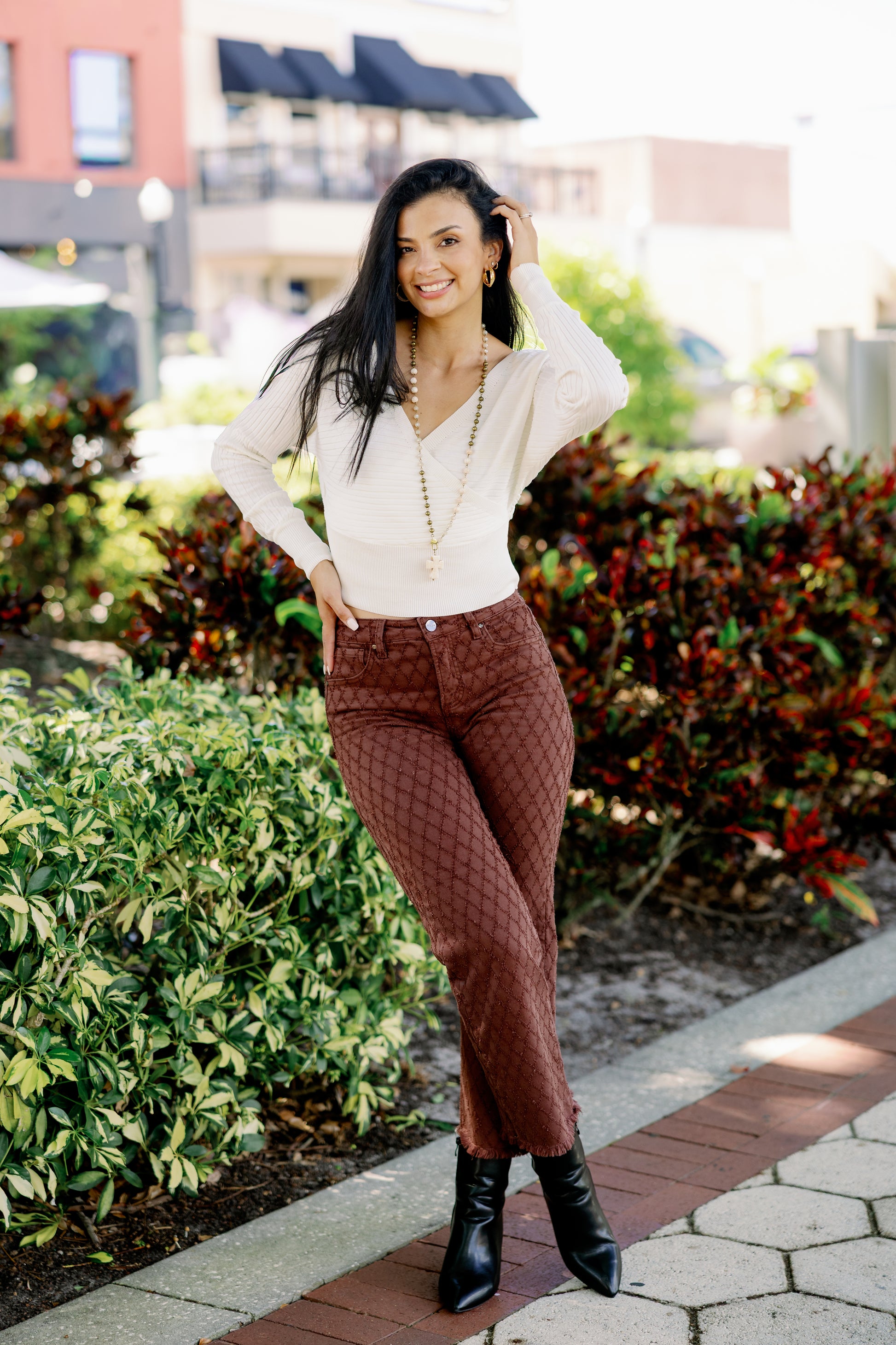 Honey Crush By Risen - High Rise Tummy Control Straight Jeans - Choco Brown