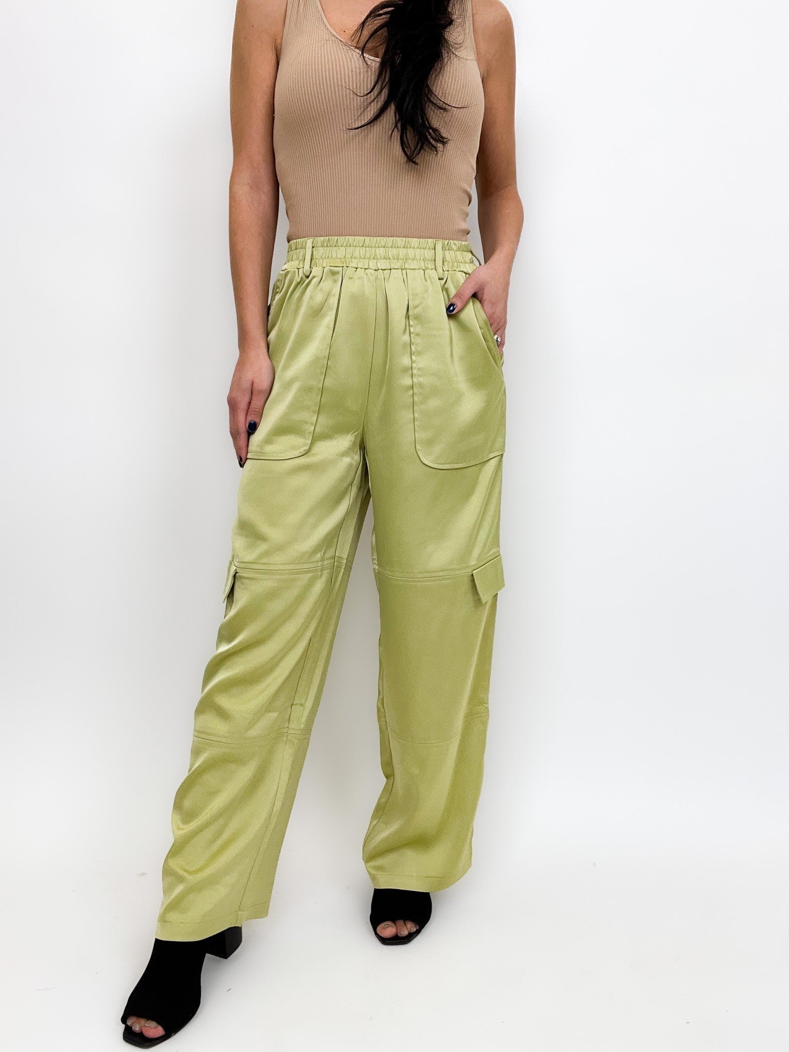 Classy Lady Satin Cargo Pants -2 Colors!