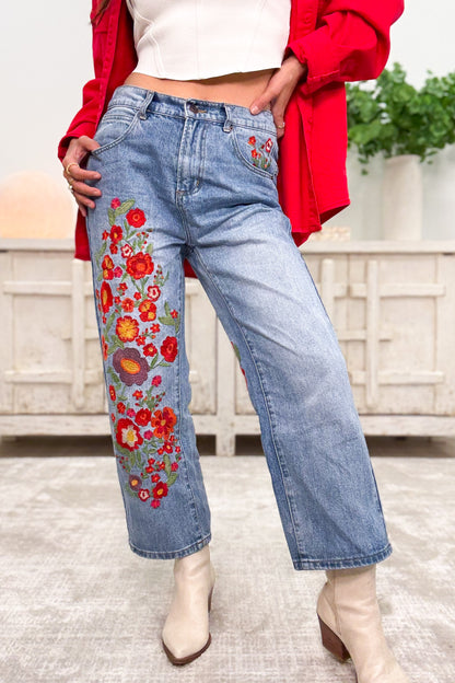 Uptown Funk Floral Embroidered Jeans