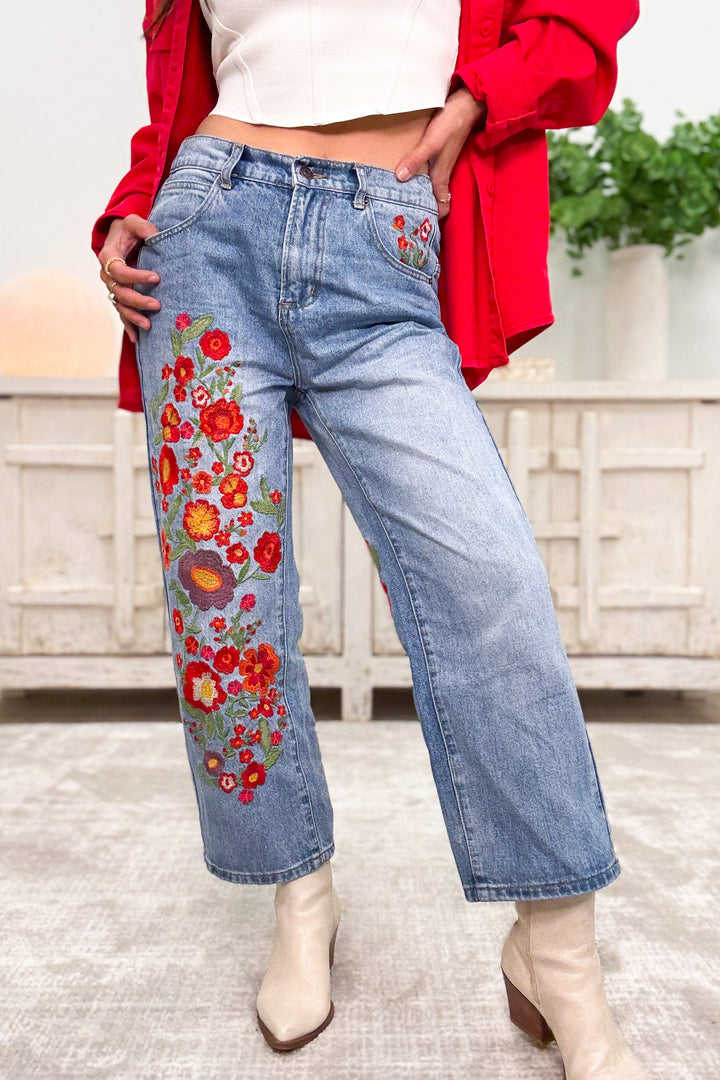 Uptown Funk Floral Embroidered Jeans