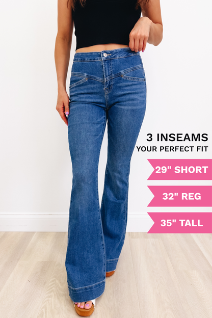 Sexy Back by The Denim BAR  - Flare Jeans in Blue - 3 Inseams