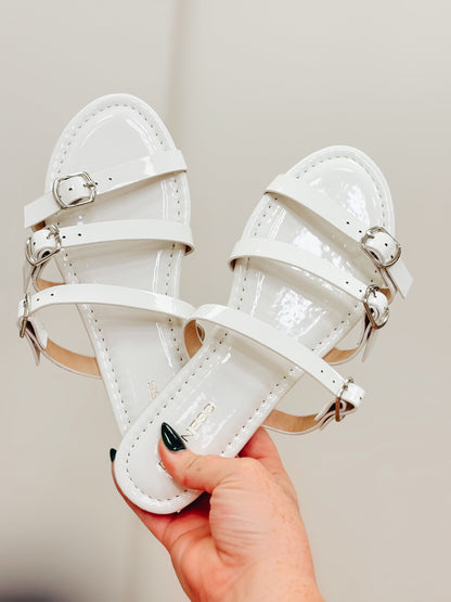 Kami Buckle Straps Flat Sandals - White