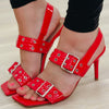 Ana Buckle Strap Heels - Red
