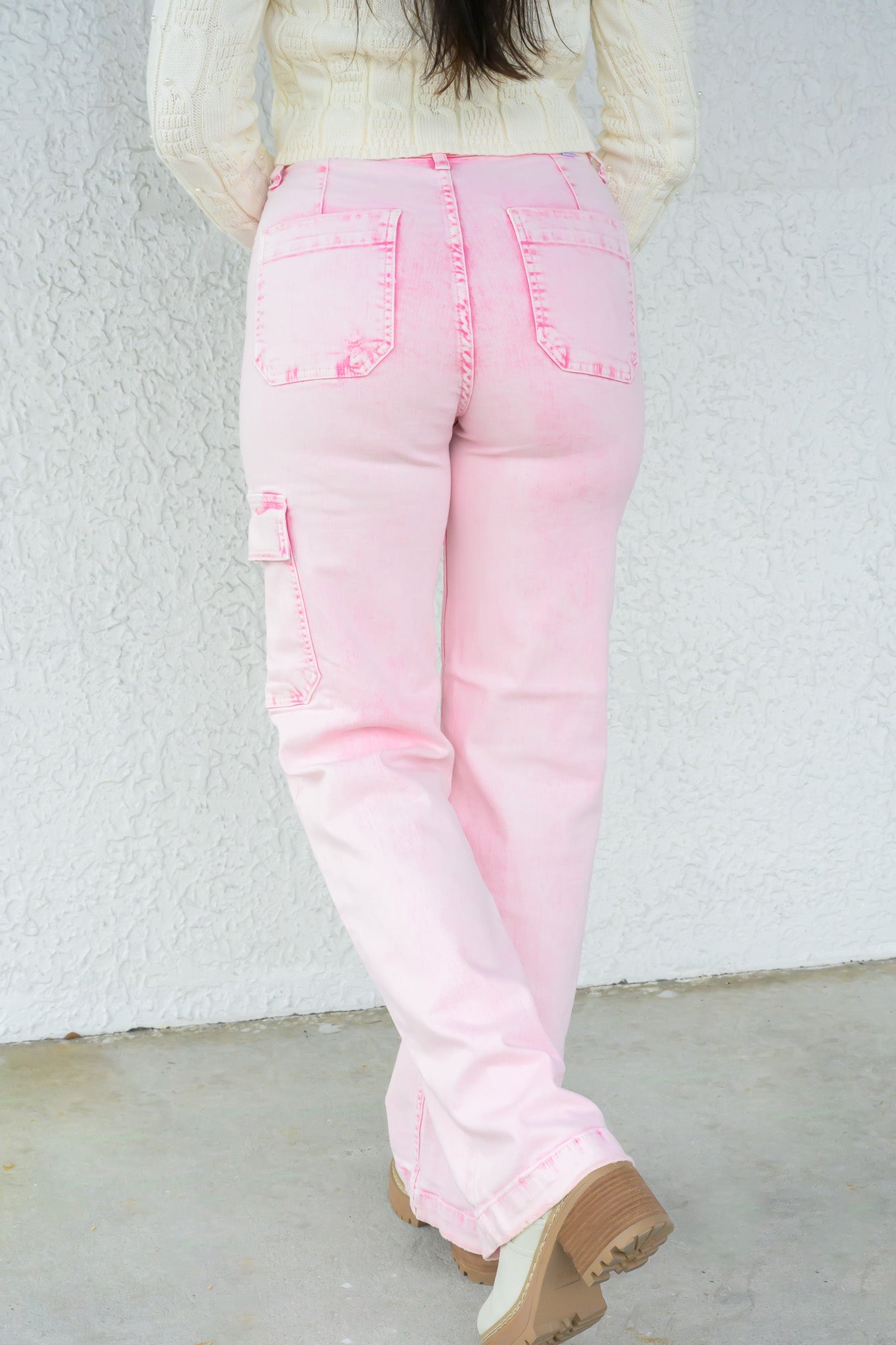 Gossip Girl By Risen - High Rise Wide Leg Cargo Jeans - Acid Pink