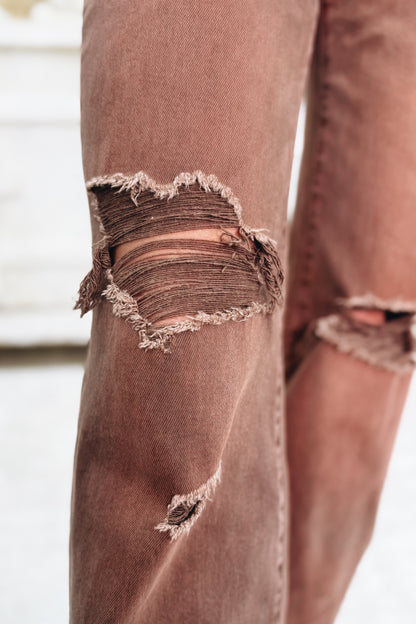 True Obsession By Denim BAR Label - High Rise Wide Leg Tummy Control Jeans - Brown