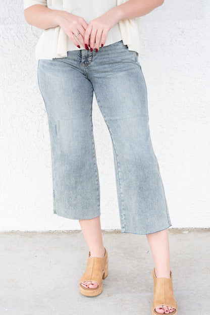 Hold On To This By Judy Blue - Mid Rise Tummy Control Crop Wide Leg Jeans