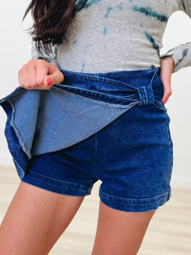 Reflection Point Twist Wrap Denim Skort - Blue