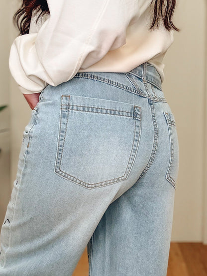 Hot Fix High Rise Belted Jeans