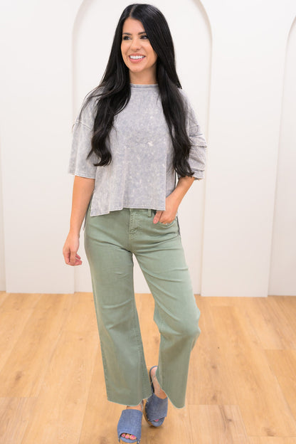 Mica Olive The Little Things High Rise Wide Leg Crop Jeans