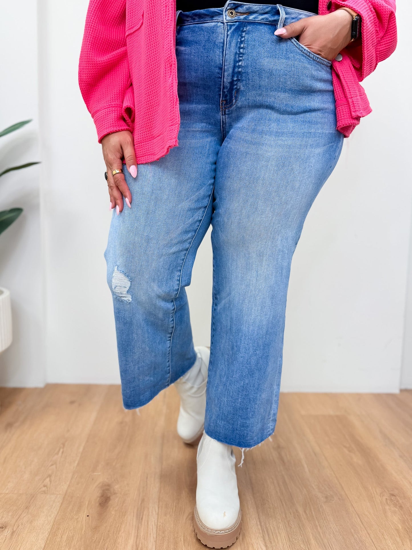 Hold Us Together By Mica - Mid Rise Tummy Control Wide Leg Jeans
