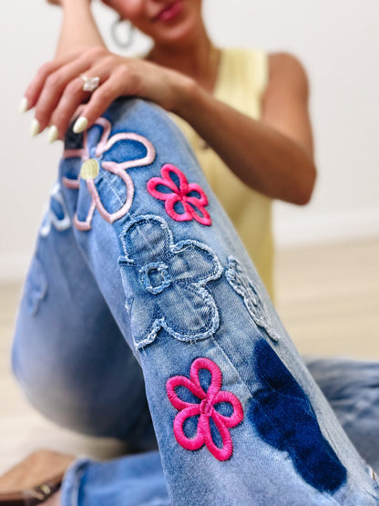 Daisy Dream By Denim BAR Floral Jeans - Denim Pink