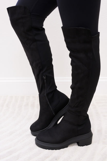 Midnight Lug Sole High Knee Boots - Black