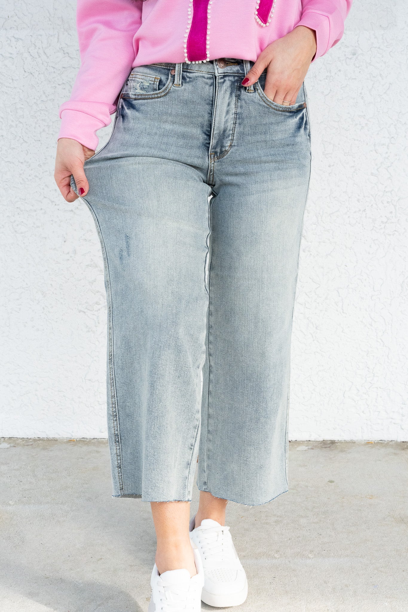 Hold On To This By Judy Blue - Mid Rise Tummy Control Crop Wide Leg Jeans