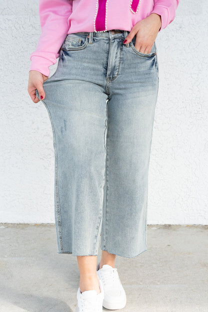 Hold On To This By Judy Blue - Mid Rise Tummy Control Crop Wide Leg Jeans