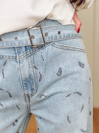Hot Fix High Rise Belted Jeans