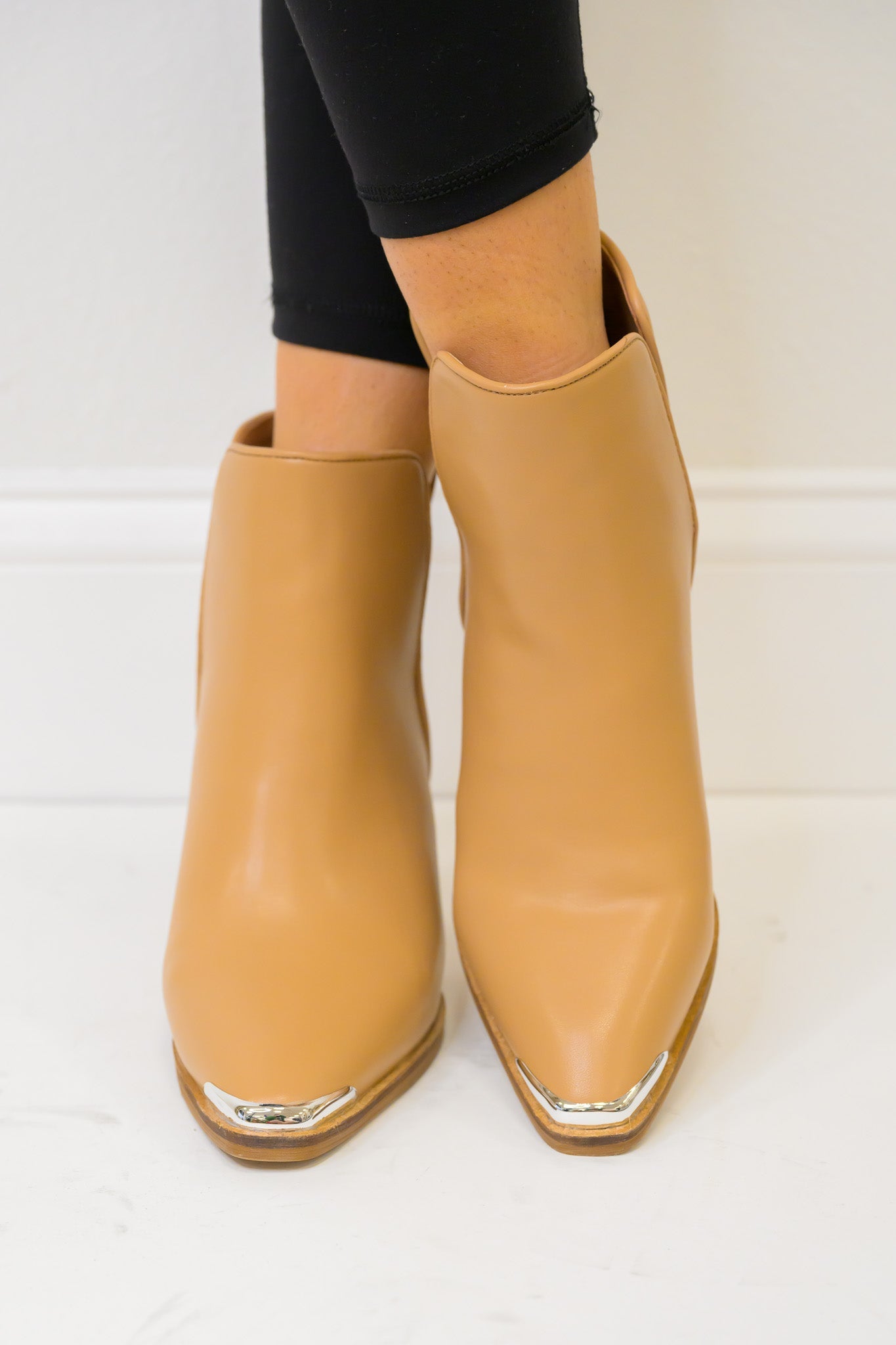 Antonia Side Slit Ankle Booties - Tan
