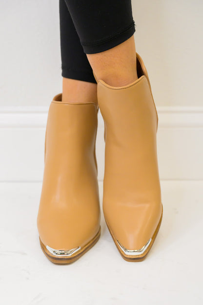 Antonia Side Slit Ankle Booties - Tan