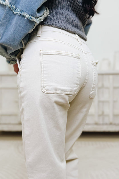 The Signature By Risen - Mid Rise Tummy Control Baggy Jeans - Ivory