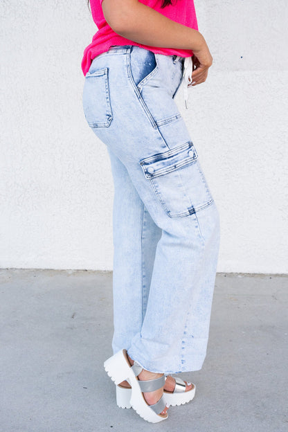 Risen Feeling Lucky High Rise Wide Leg Cargo Jeans