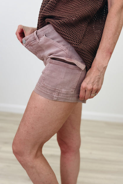 Feeling Sleek By Risen - High Rise Cargo Shorts - Mauve
