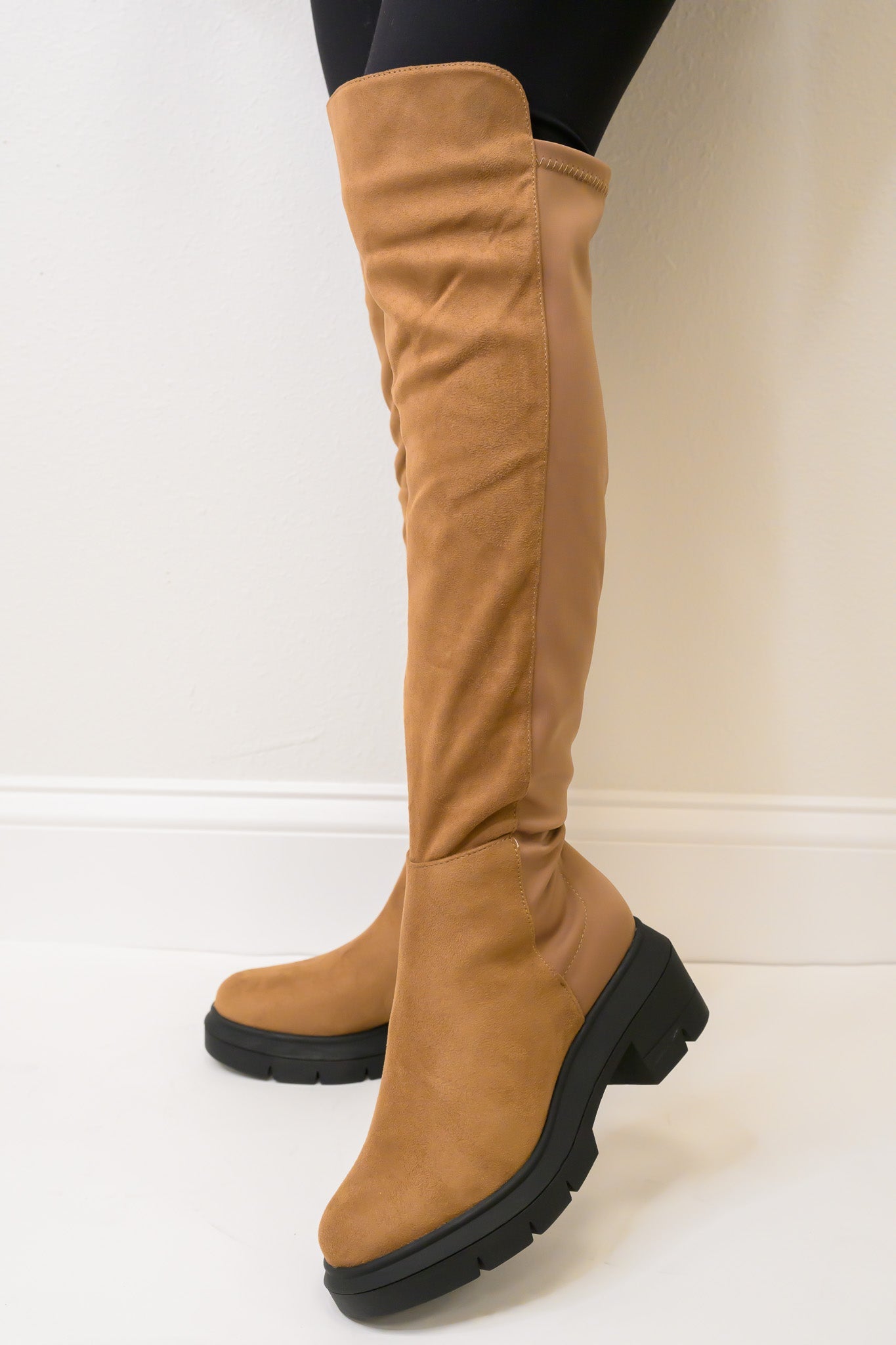 Midnight Lug Sole High Knee Boots - Light Brown
